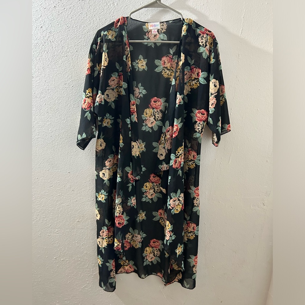 LuLaRoe Small Black Floral Sheer Cardigan